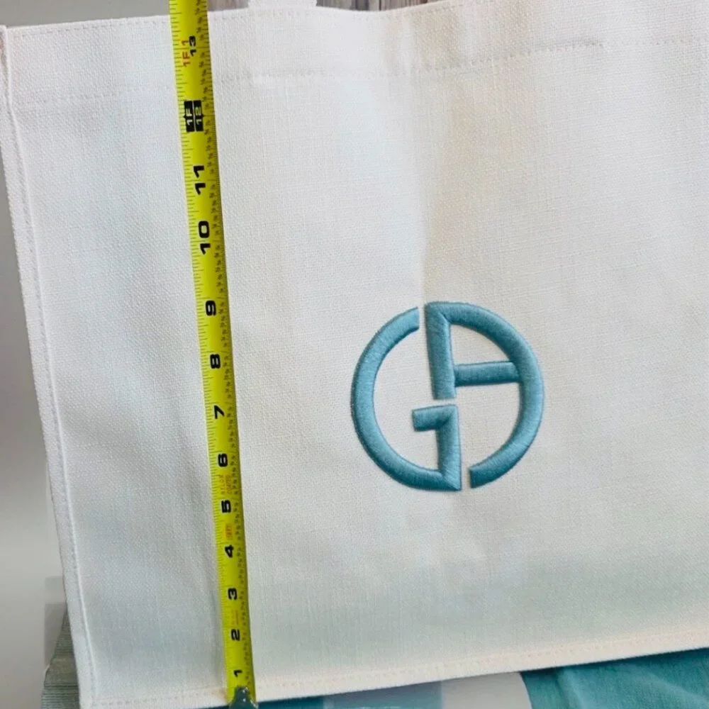 Giorgio Armani Beach Towel &Tote Set,Green Cotton Towel with Cream Bag,Boxed,NEW